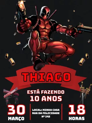 Convite Aniversário Deadpool Editável Online para Imprimir