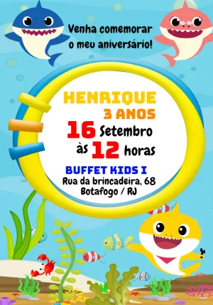 Convite Aniversário Baby Shark para Editar Online