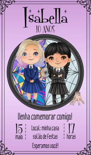Convite Aniversário Wandinha Addams Editável Online