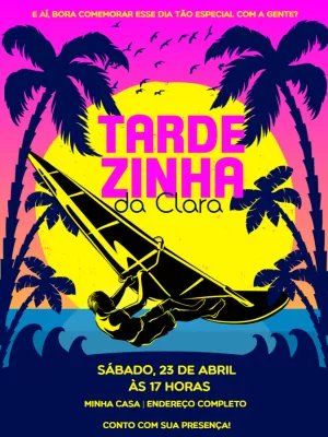 Convite Aniversário Tardezinha Estilo Praia para Editar Online
