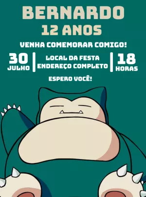 Convite de Aniversário Pokémon Snorlax para Editar Online