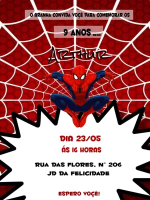 Convite de Aniversário Homem Aranha Editável Online