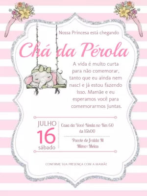 Convite Chá de Bebê Elefantinha Glitter para Editar Online