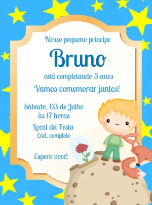 Convite Aniversário Pequeno Príncipe com Raposa para Editar