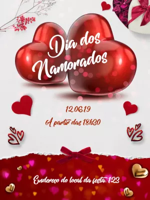 Convite Dia dos Namorados com Corações Românticos para Editar