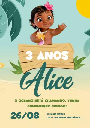 Convite de Aniversário Moana Baby para Editar Online