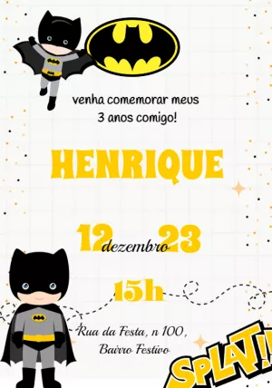 Convite de Aniversário Batman Cute para Editar Online