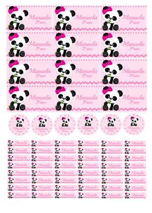 Etiqueta Escolar Panda Rosa Fofa para Editar e Imprimir Online