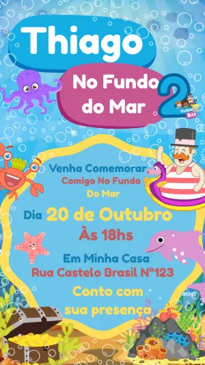 Convite Aniversário Mundo Bita Fundo do Mar para Editar Online