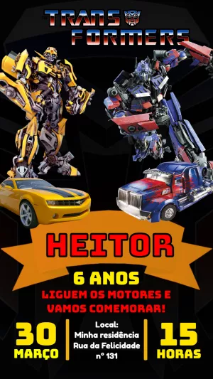 Convite Aniversário Transformers com Optimus e Bumblebee para Editar
