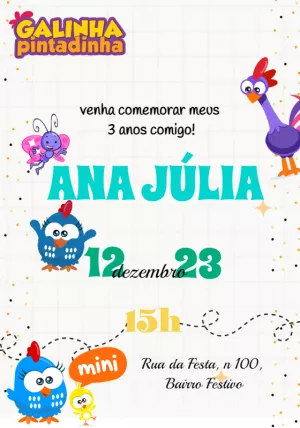 Convite Aniversário Galinha Pintadinha Mini para Editar Online
