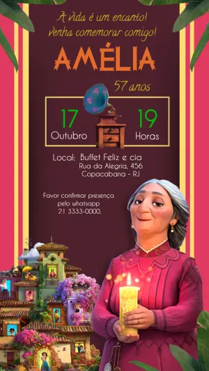 Convite de Aniversário Encanto com Personagens para Editar Online