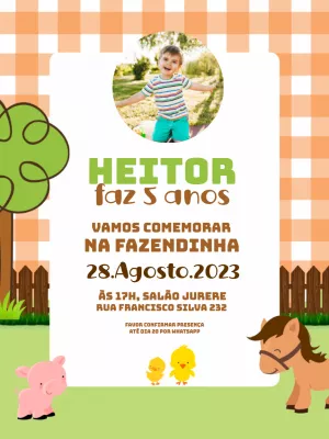 Convite Aniversário Fazendinha com Foto para Editar Online