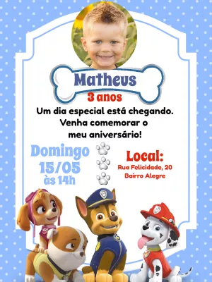 Invito di compleanno Paw Patrol – Statico – Bella Liz Convites