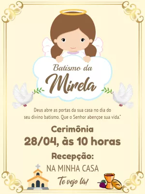 Convite de Batismo Anjinha Menina para Editar Online
