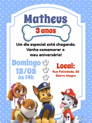 Invito di compleanno Paw Patrol – Statico – Bella Liz Convites