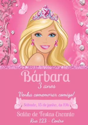 Convite de Aniversário Barbie Princesa para Editar Online