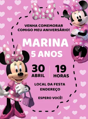 Convite de Aniversário Minnie Mouse Rosa para Editar Online