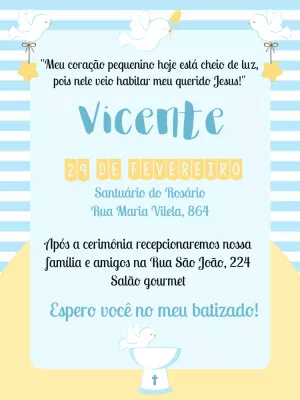 Convite de Batizado Menino Listrado Azul para Editar Online