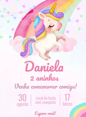 Convite de Aniversário Unicórnio Aquarela para Editar Online