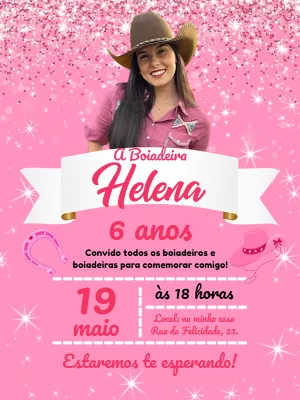 Convite de Aniversário Boiadeira com Foto para Editar Online
