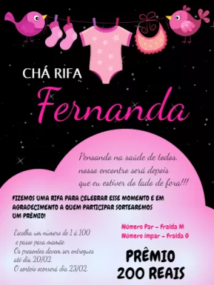 Convite Chá Rifa Menina Varal de Roupas para Editar Online