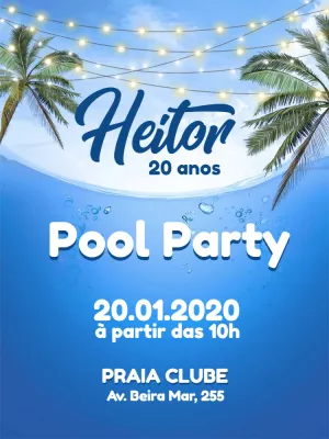Convite de Aniversário Pool Party para Editar Online