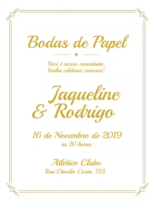 Convite Bodas de Papel Elegante para Editar Online