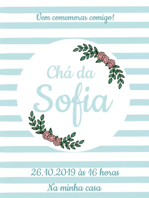 Convite Chá de Casa Nova Listrado com Flores para Editar Online