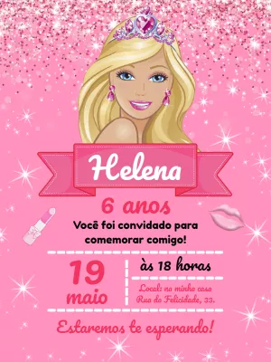 Convite de Aniversário Barbie Glitter para Editar Online