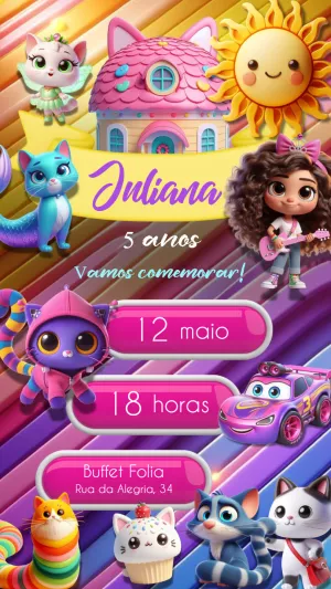 Convite Aniversário A Casa Mágica da Gabby para Editar Online