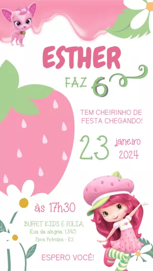 Convite de Aniversário Moranguinho para Editar Online