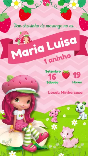 Convite de Aniversário Moranguinho para Editar Online