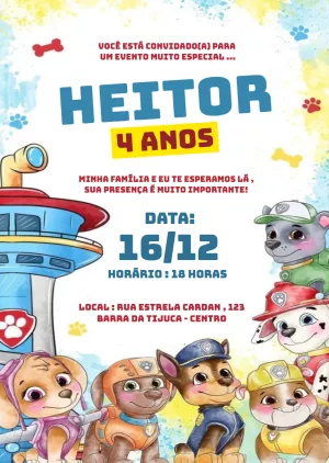 Convite de Aniversário Patrulha Canina para Editar Online