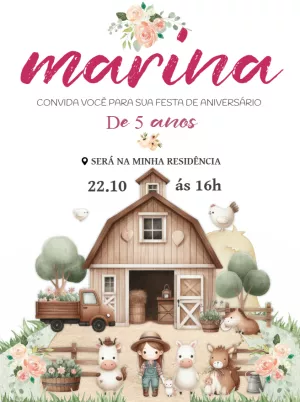 Convite Aniversário Fazendinha Menina para Editar Online