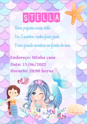 Convite de Aniversário Sereia Fundo do Mar para Editar Online