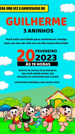 Convite de Aniversário Turma da Mônica para Editar Online