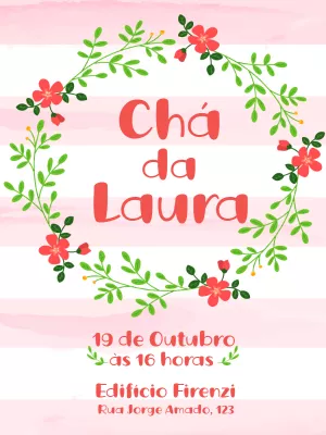 Convite Chá de Panela Floral com Guirlanda para Editar Online