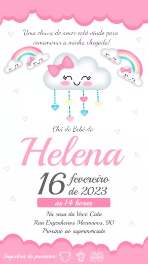 Convite Chá de Bebê Chuva de Amor Rosa para Editar Online
