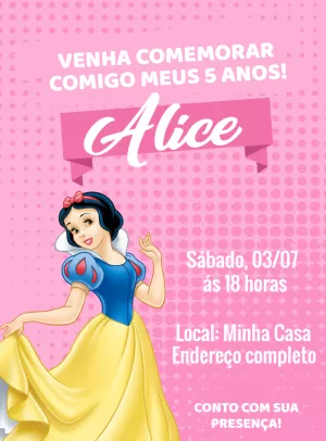 Convite de Aniversário Branca de Neve para Editar Online