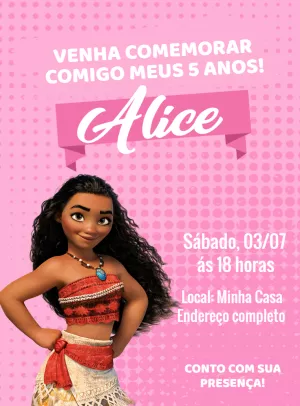 Convite de Aniversário Moana para Editar Online