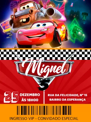 Convite Aniversário Carros Relâmpago McQueen para Editar