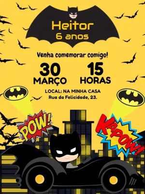 Convite de Aniversário Batman para Editar Online