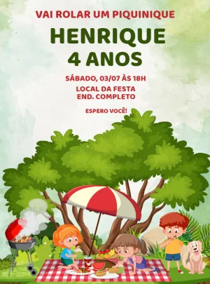 Convite Aniversário Piquenique Infantil para Editar Online