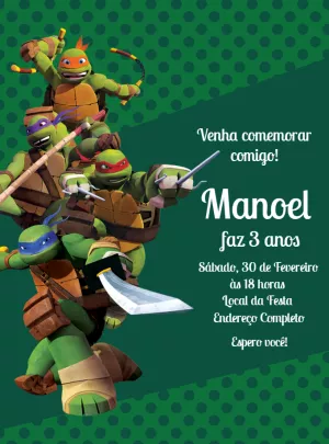 Convite de Aniversário Tartarugas Ninja para Editar Online