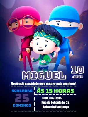 Convite de Aniversário Oi Ninja com Personagens para Editar Online