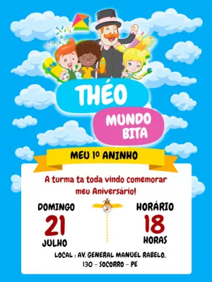 Convite Aniversário Mundo Bita com Personagens para Editar Online