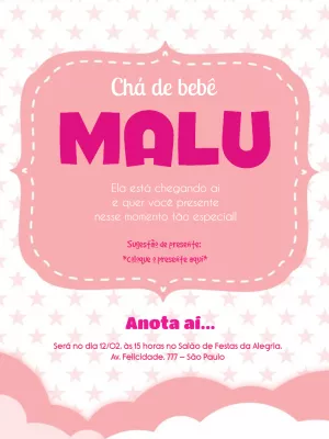 Convite Chá de Bebê Menina Rosa com Estrelas para Editar