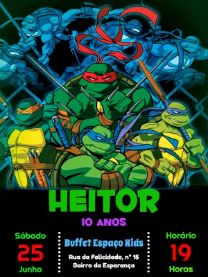 Convite de Aniversário Tartarugas Ninja para Editar Online