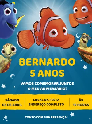 Convite Aniversário Procurando Nemo para Editar Online